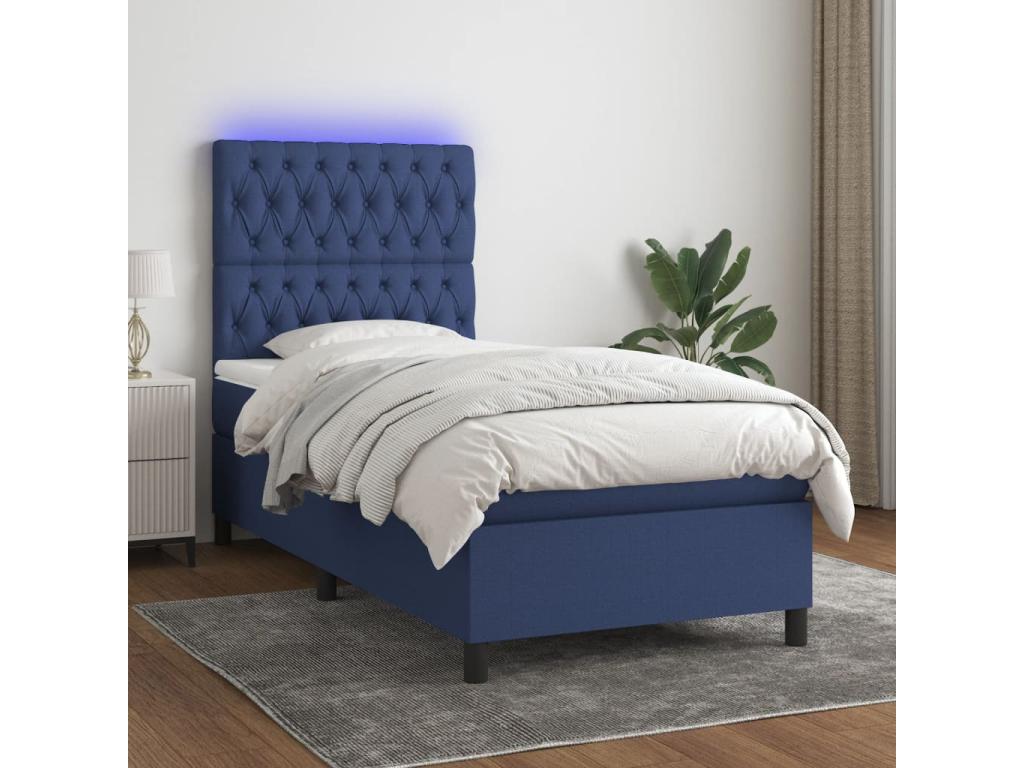 Lumenao bed base and mattress with blue LED lighting, 100x200 cm, fabric MWWO33476