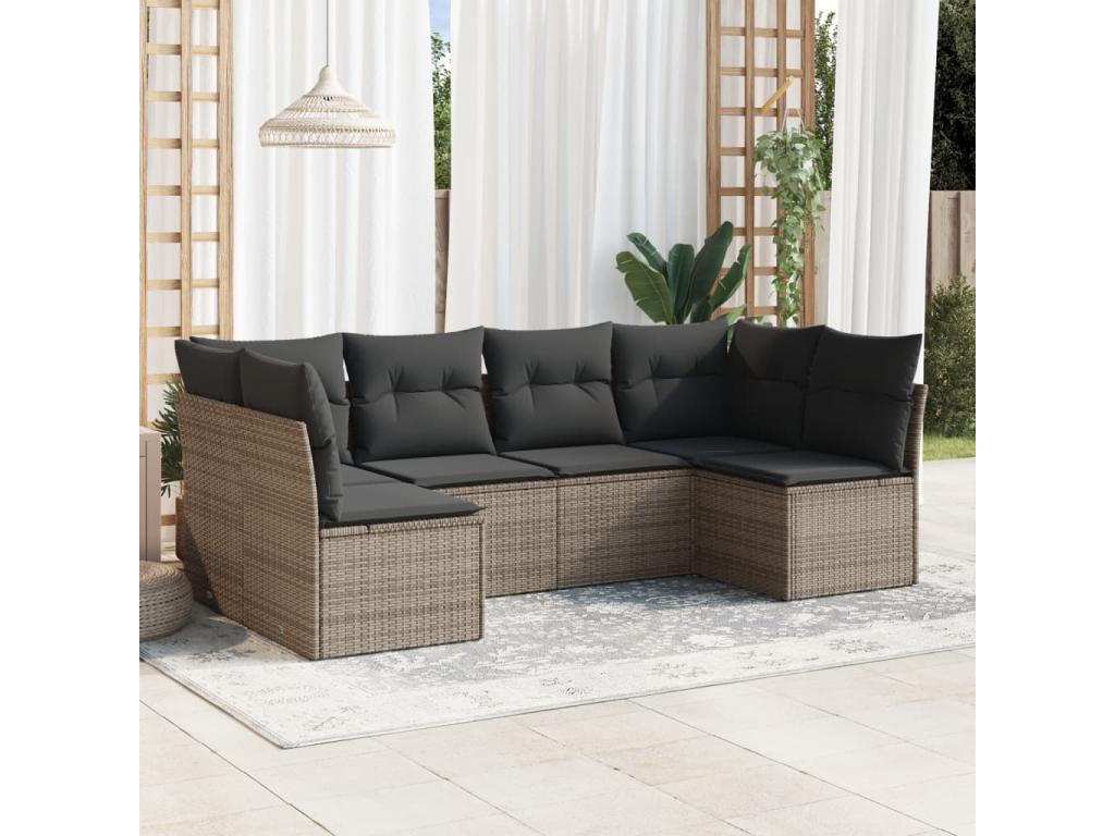6-piece garden furniture set with grey resin wicker cushions YRVF13499