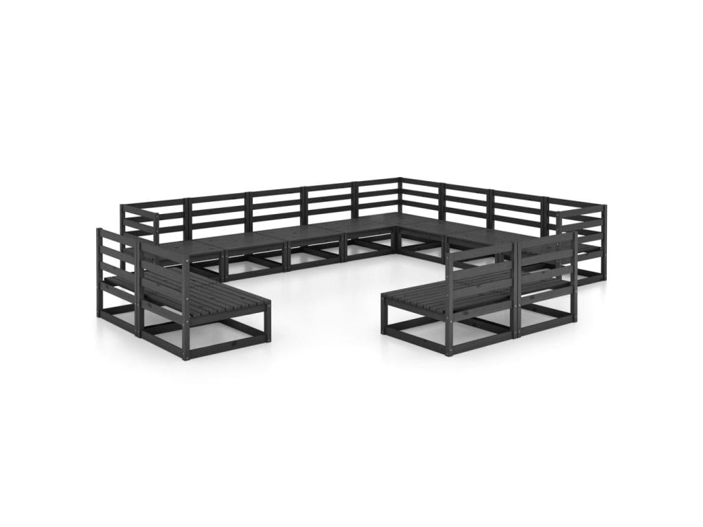 12-piece garden furniture set, black, solid pine wood, 5 GBXY17794