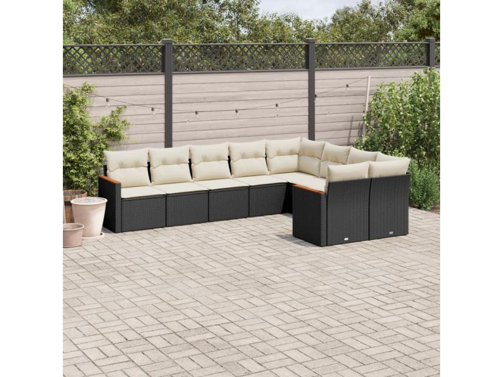 9-piece garden furniture set with cushions, black woven resin AUAI57779