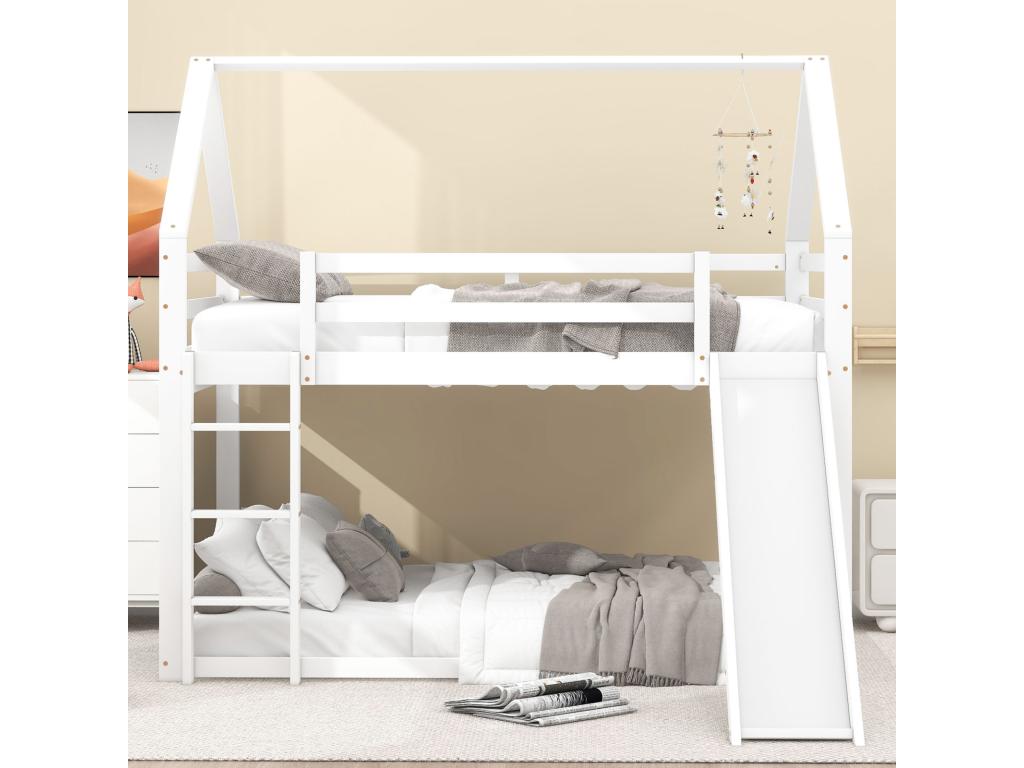 Children's bunk bed 140x200cm with slide and ladder. Double bed with play area in the children's room. EPOH74773