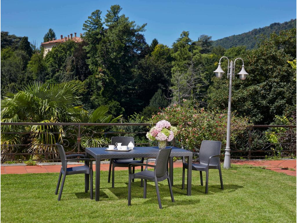 Ventoriq Outdoor Table, Fixed Rectangular Shelf, Multipurpose Garden Table with Rattan Effect, Made in Italy, 138x78h72 cm, Anthracite, MALY40715