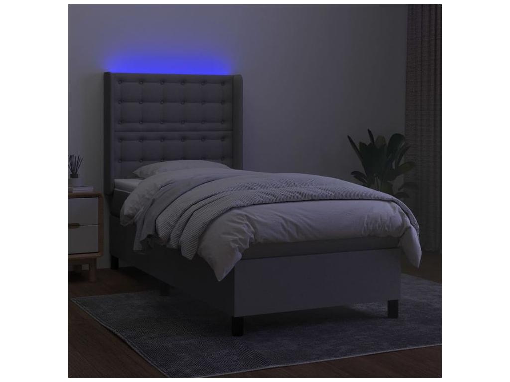 Boislis bed base with LED light grey mattress 100x200 Fabric OITD14327