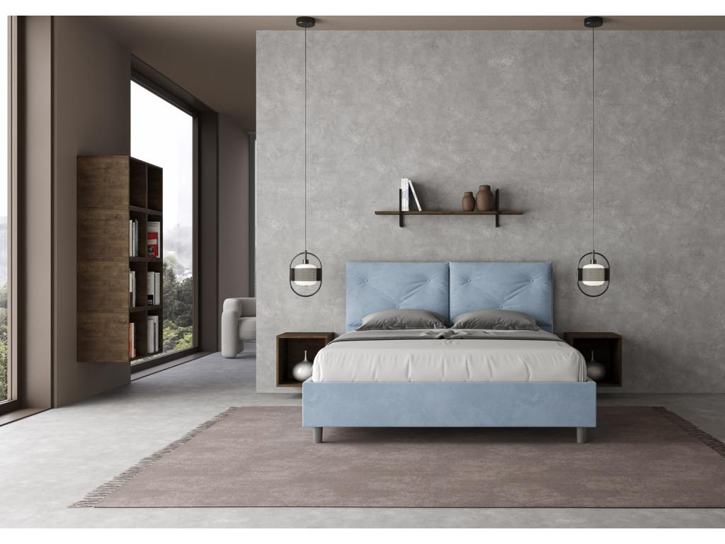 Bed with upholstered slatted base 160x200 microfiber light blue Ventoriq ZKMN20146