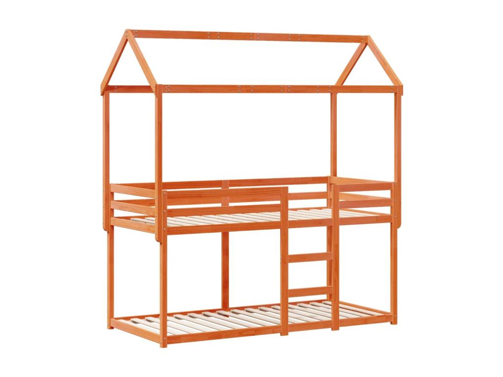 Bunk bed with brown wax roof 75x190cm solid pine wood PIKM07638
