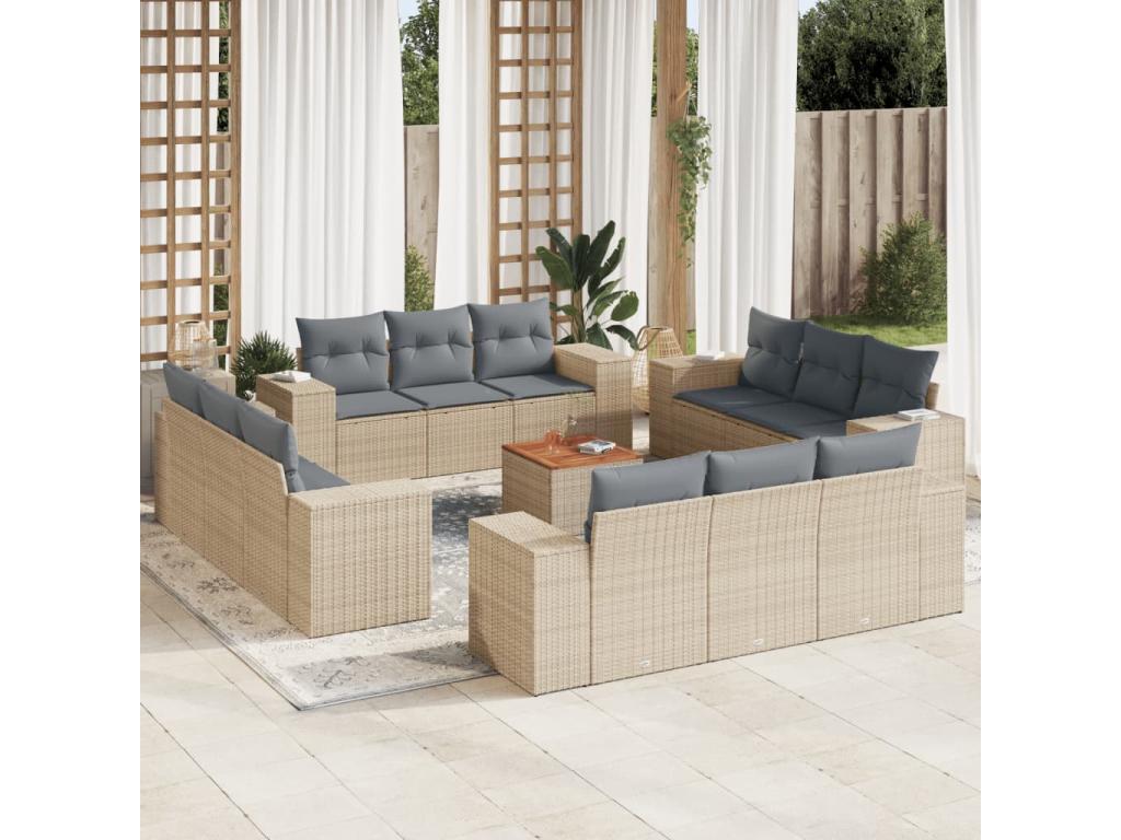 13-piece beige resin wicker garden furniture set with cushions JAOI64587