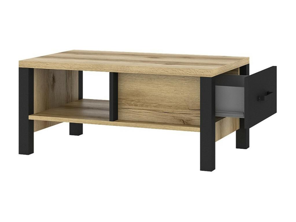 Ventoriq designer coffee table with a drawer and a niche - Light oak and black finish. PBXG59715