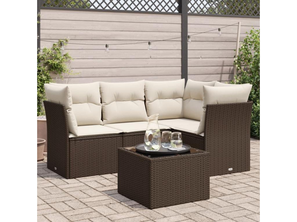 Garden furniture set with cushions, 5 pieces, brown woven resin, LQTA18352