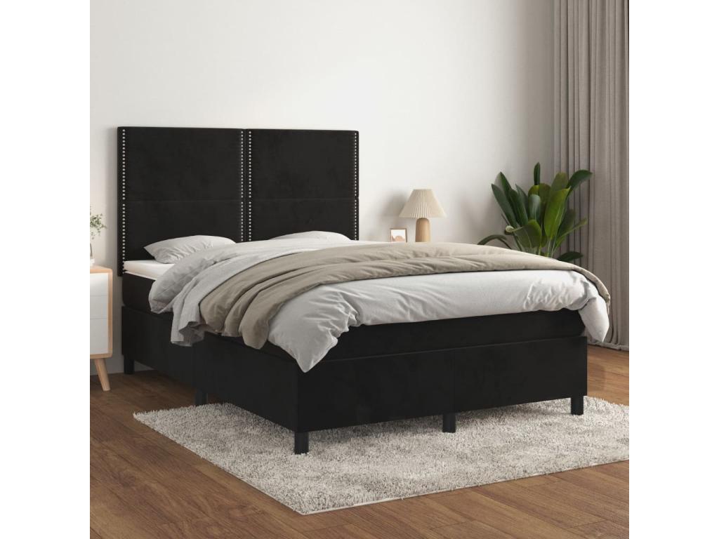 Upholstered bed base with mattress, black, 140x190 cm, velvet, XIZL35631