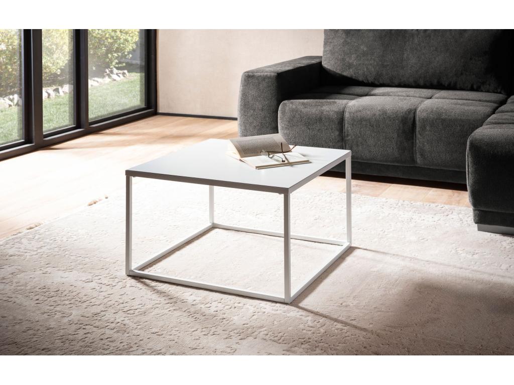 Square Coffee Table, White and Silver Metal, 60x60x40 cm, Modern Living Room Table MQOU80541