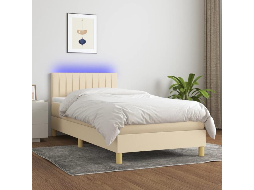 Ventoriq bed base with LED mattress, Cream, 80x200 cm, Fabric ULNX55572
