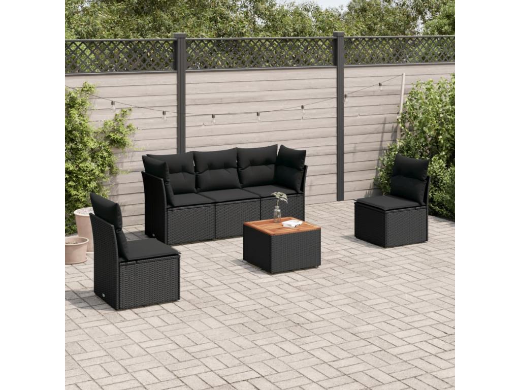 6-piece garden furniture set with cushions, black woven resin KOZV31740