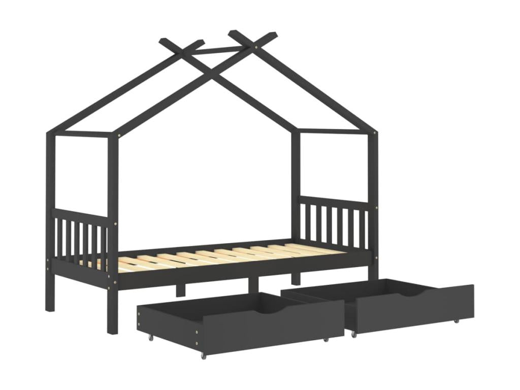Children's bed frame with drawers, dark grey pine, 90x200 cm, FJOV57842