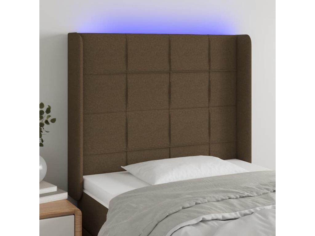 LED Headboard, Dark Brown, 83x16x118/128 cm, Fabric HLXV80411