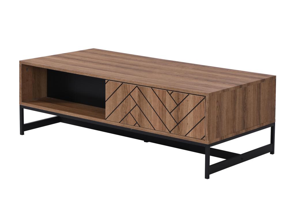Coffee table with 2 drawers and 2 shelves - MDF - Natural and black - Ventoriq UYJC80321