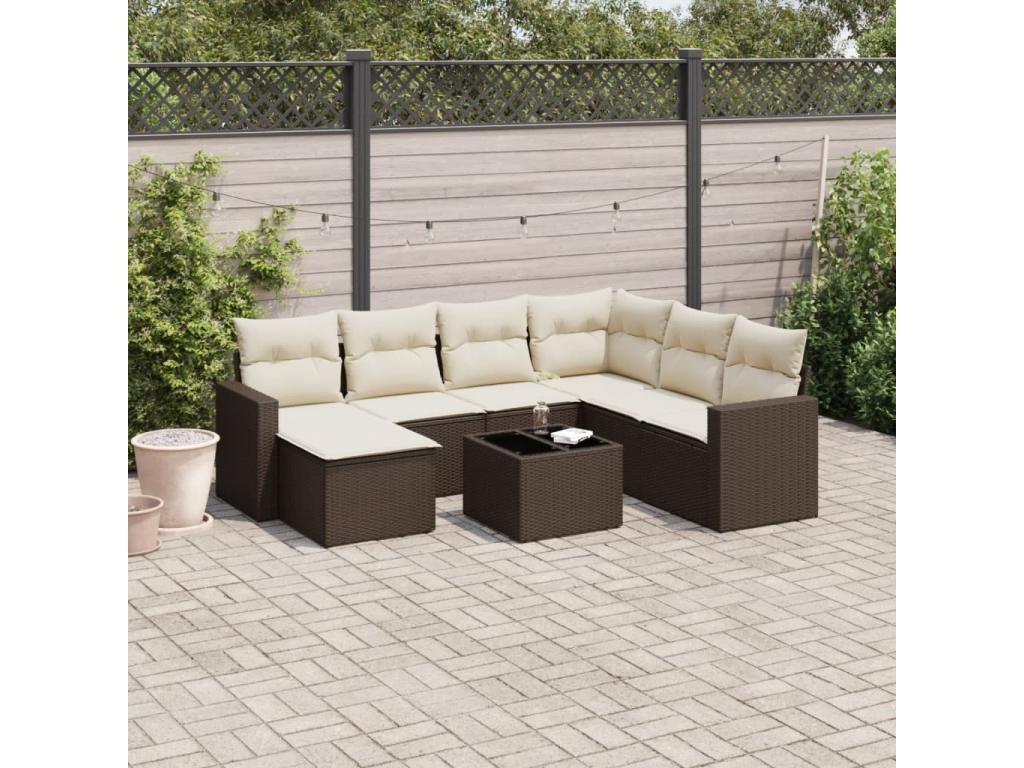 8-piece garden furniture set with brown resin wicker cushions MOBH45436