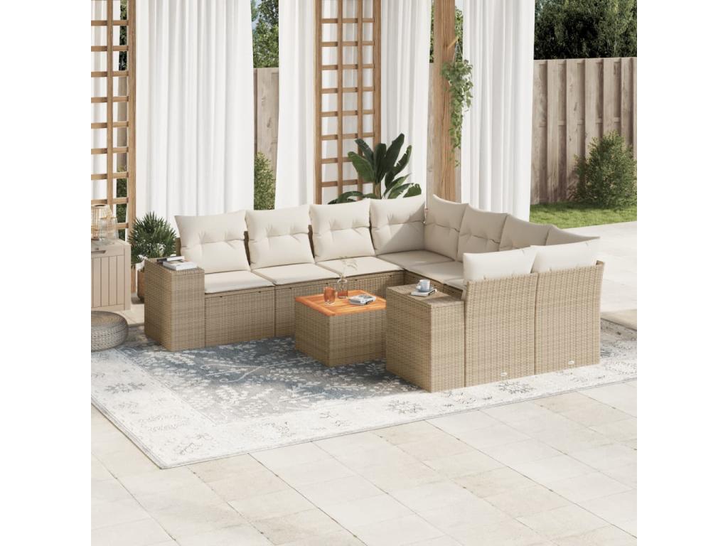 Garden furniture set with cushions, 9 pieces, beige woven resin, GRHM93324