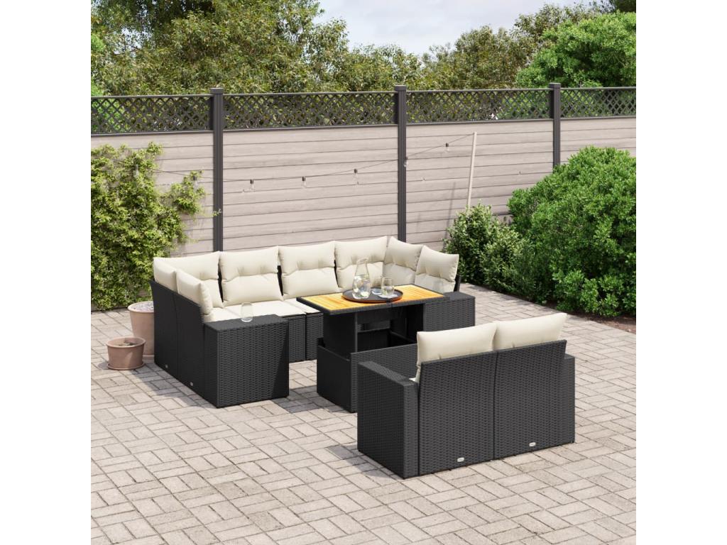 11-piece garden furniture set with cushions, black woven resin RNTP40499