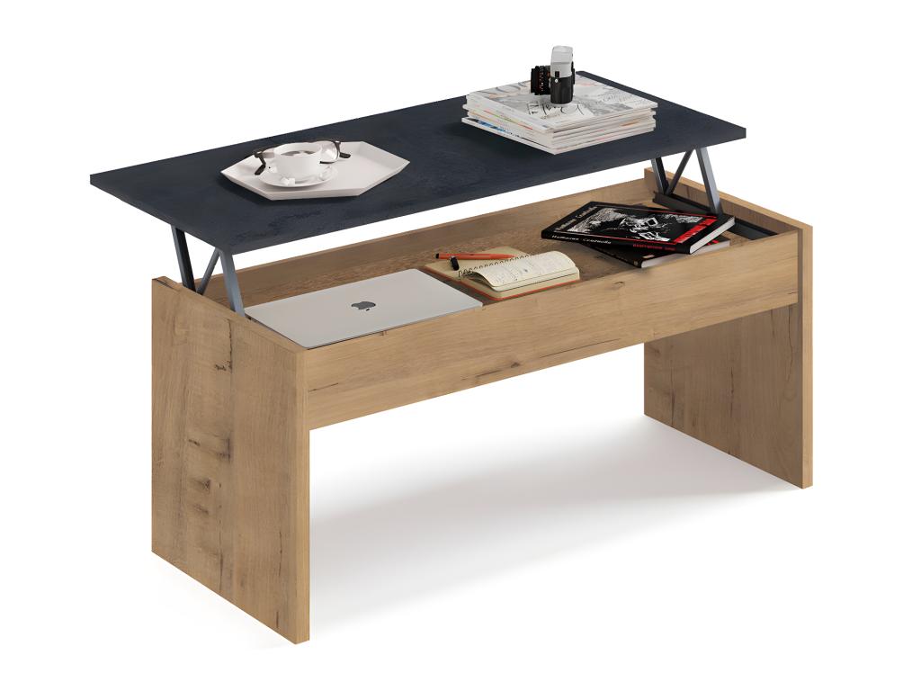 Lift-top coffee table in golden oak/marble finish - Height 47-58 x Length 100 x Depth 50 cm GRIY02959