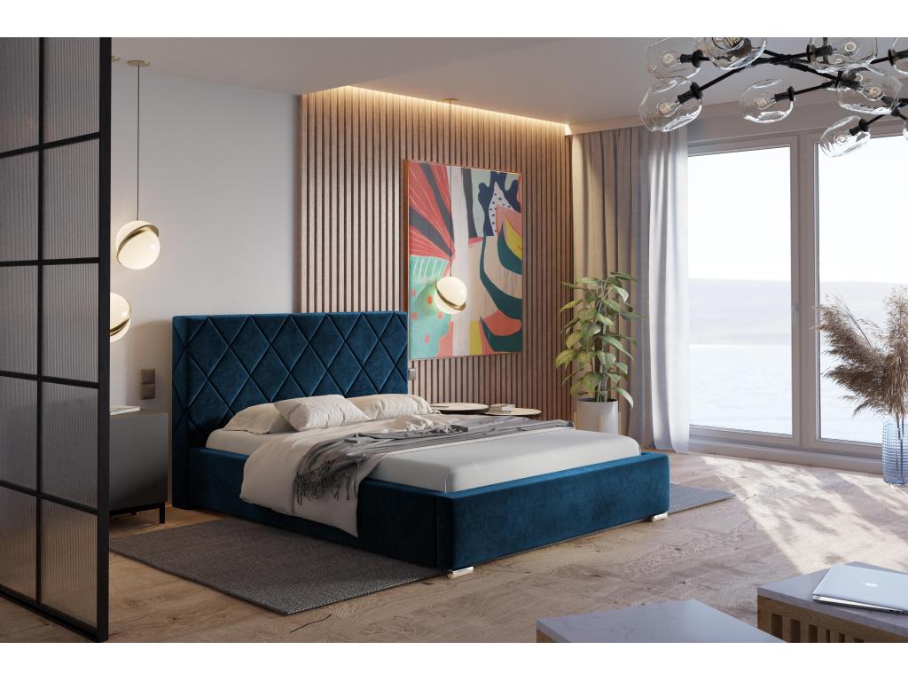 Ventoriq Upholstered Bed 140x200 Ventoriq - Double Bed with Storage Bed 140x200 cm Blue Ventoriq 77 LUBE62441