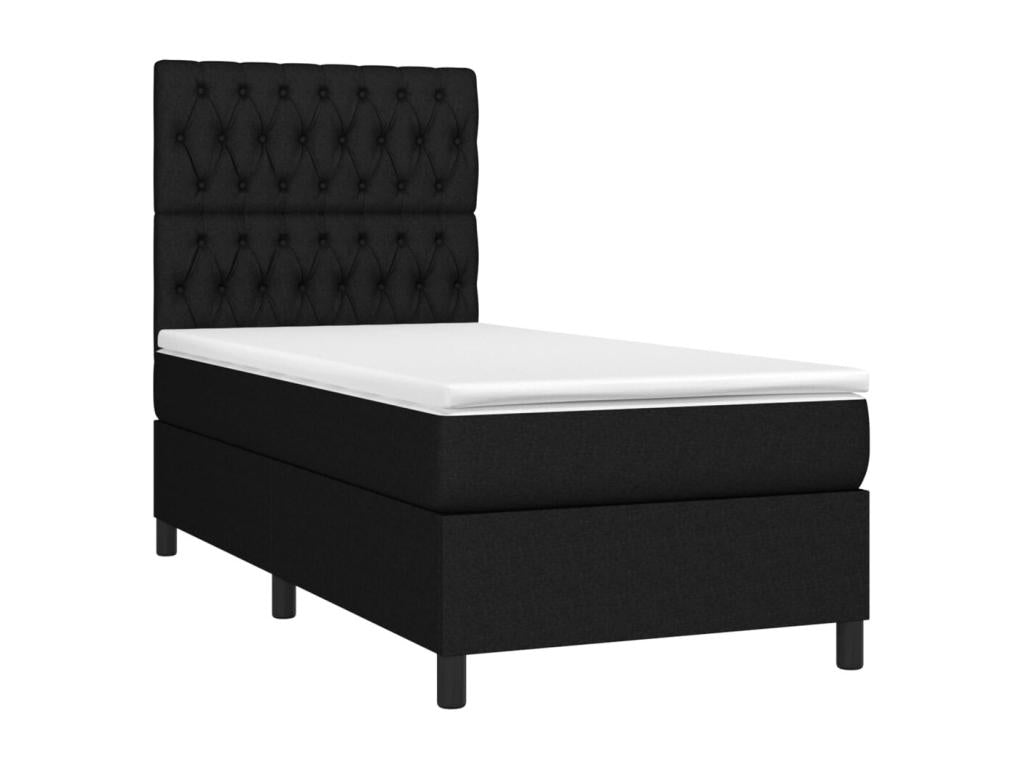 Upholstered bed base with mattress, black, 100x200 cm, fabric ODJO93597