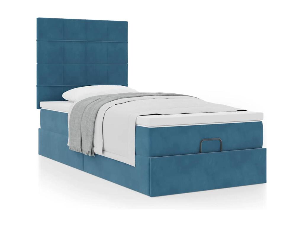 Ottoman bed frame with dark blue 90x190 cm velvet mattress ZEIK03105