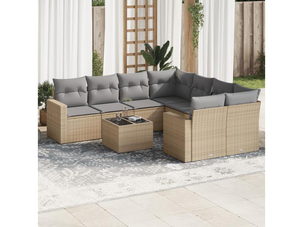 9-piece beige resin wicker garden furniture set with cushions ACJG26014