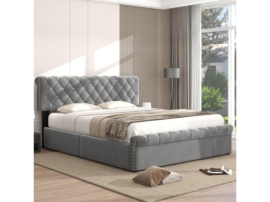 Storage Bed, Euro Double Bed - 140x200 cm Grey Velvet - Ventoriq OUUV05390