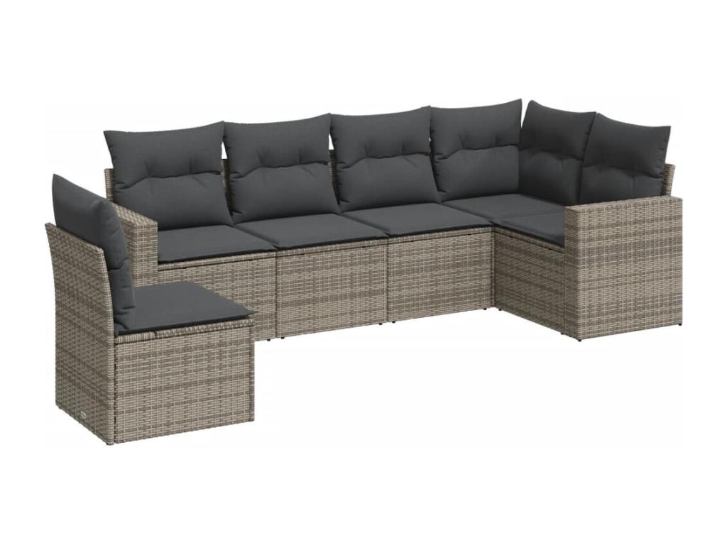 6-piece garden furniture set with grey resin wicker cushions CVEX55683