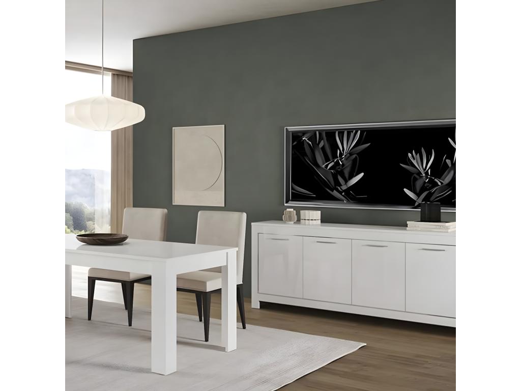 Lumenao - Complete Living Room Set in Glossy White Lacquer, 190cm Table, Sideboard, LED Display Cabinet LKIL27205