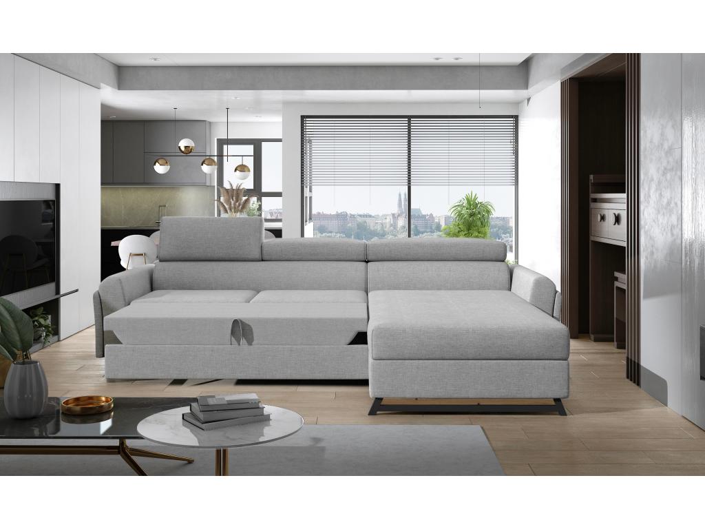 Ventoriq 300cm Light Beige Velvet Right-Hand Corner Sofa Bed with Adjustable Headrests SJJR49906