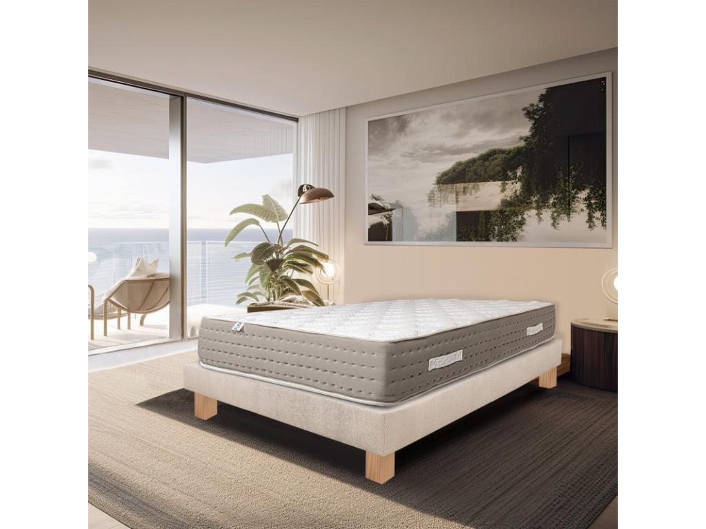 Dreamlux 26cm Pocket Spring Mattress Set with High-Density Foam, Firm Summer/Winter Sides, Beige Slatted Base 20cm Thick, 90x190cm JLZH16300