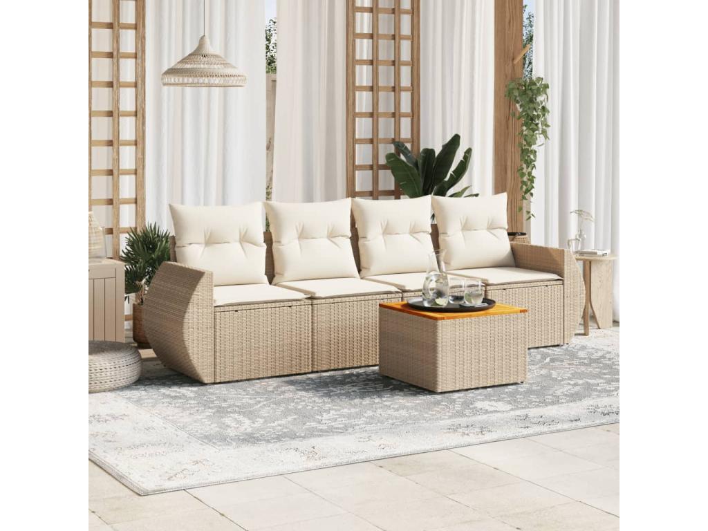 5-piece beige resin wicker garden furniture set with cushions DEOJ33413