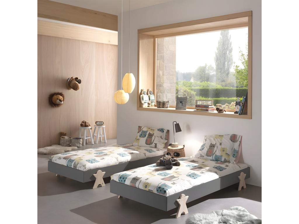 Ventoriq - Set of 2 Stackable Beds 90x200cm Grey Smiley IDJF98372