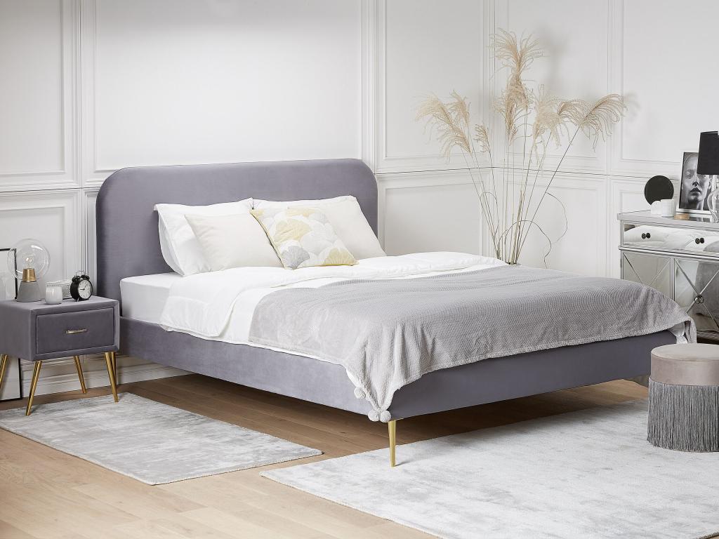 Bed with slatted base, Boislis velvet, 140x200 cm, Grey, VAHM13162