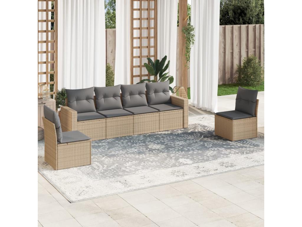 Garden furniture set with cushions, 6 pieces, beige woven resin QKMF48774