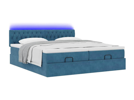 Ottoman bed frame with dark blue velvet mattress 160x200 cm MMLE90440