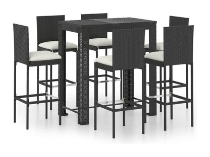 7-piece outdoor bar set with cushions, black woven resin, HFAY11389