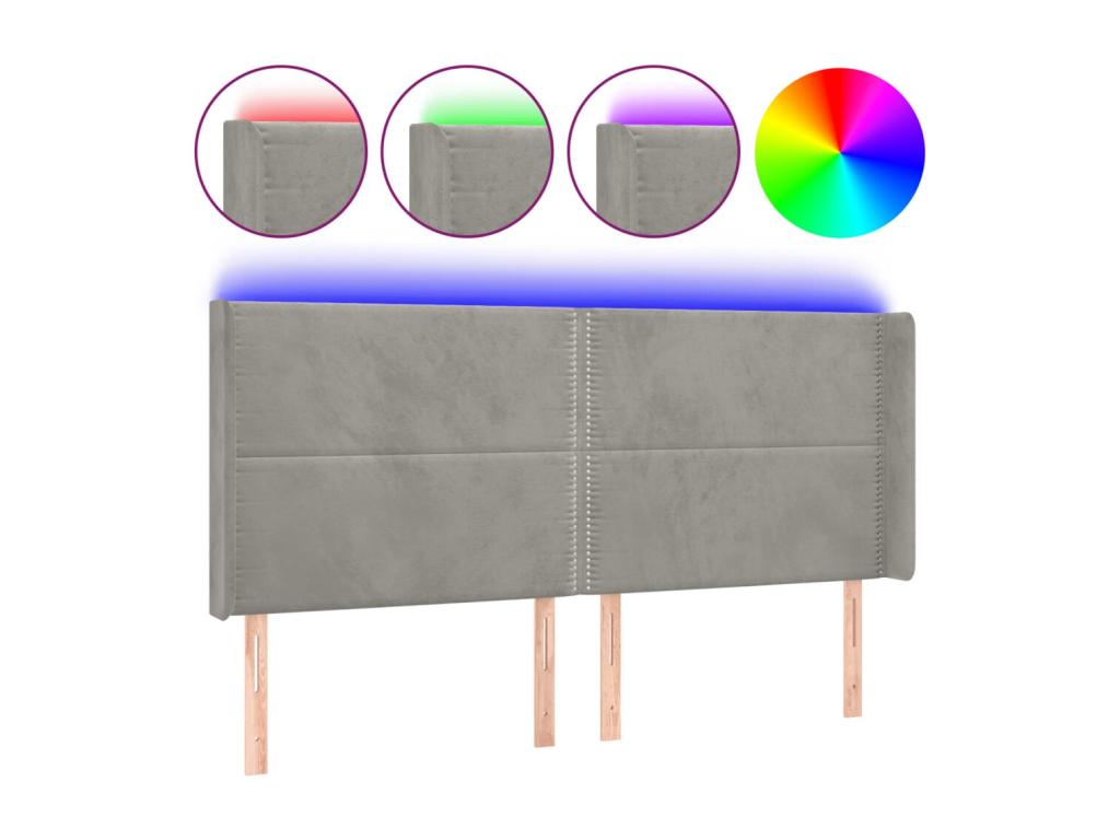 Light Grey LED Headboard 163x16x118/128 cm Velvet NVCG30315