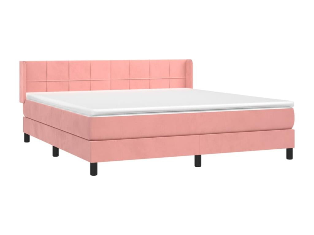 Upholstered bed base with mattress, Pink, 160x200 cm, Velvet, ICPL36339
