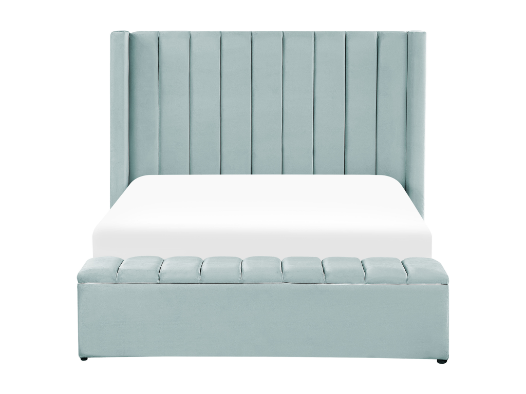 Lumenao Velvet Bed with Storage Bench, 140x200 cm, Mint Green, UGCS66736