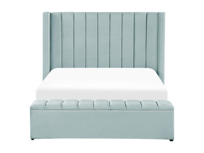 Lumenao Velvet Bed with Storage Bench, 140x200 cm, Mint Green, UGCS66736