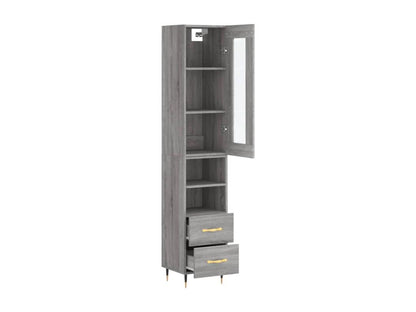 Ventoriq Highboard, Grey, 34.5x34x180 cm, Engineered Wood, ERZY48391