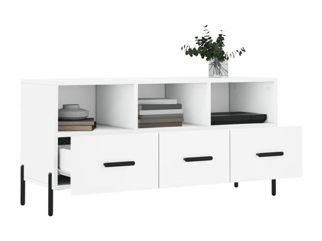 White TV stand 102x36x50 cm engineered wood XFBQ14712