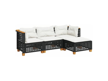 4-piece garden furniture set with cushions, black woven resin ASBK15431