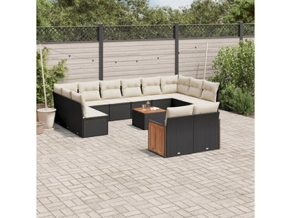 Garden furniture set with cushions, 13 pieces, black woven resin, HUSO08442