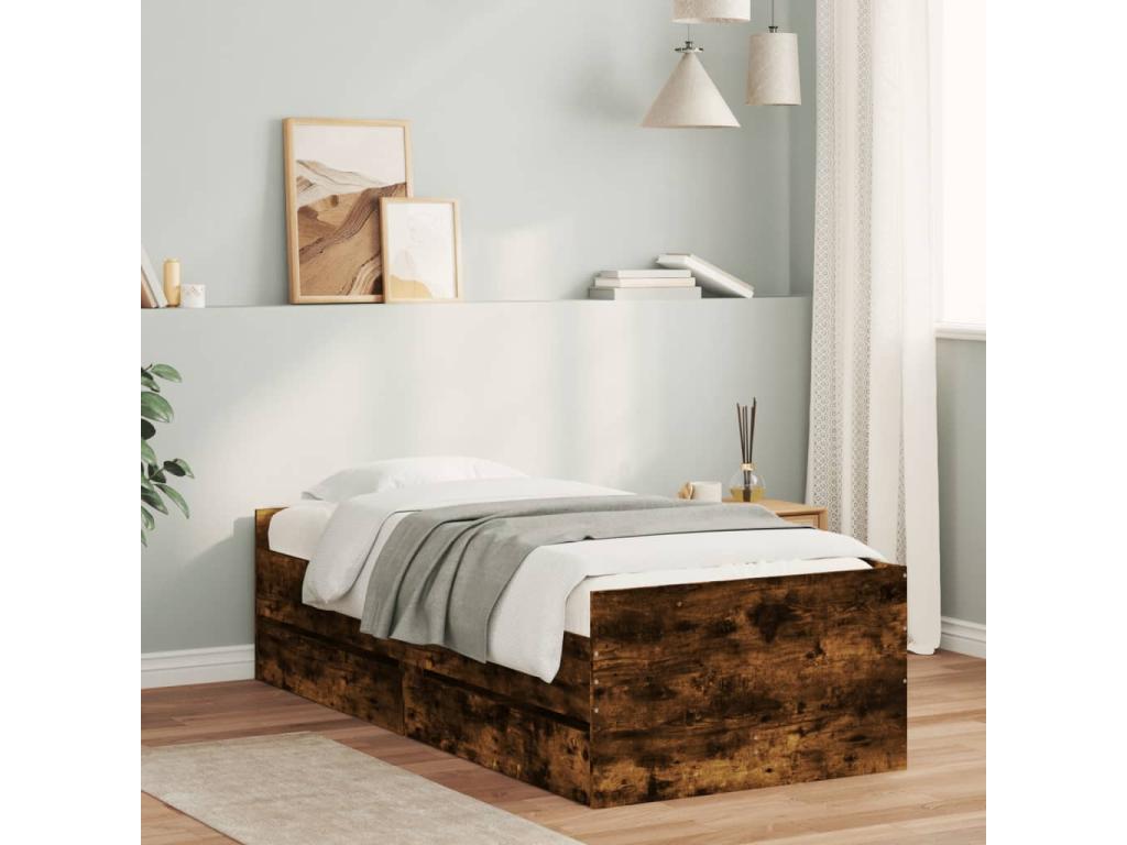 Bed frame with drawers, smoked oak, 90x200 OGDT07624