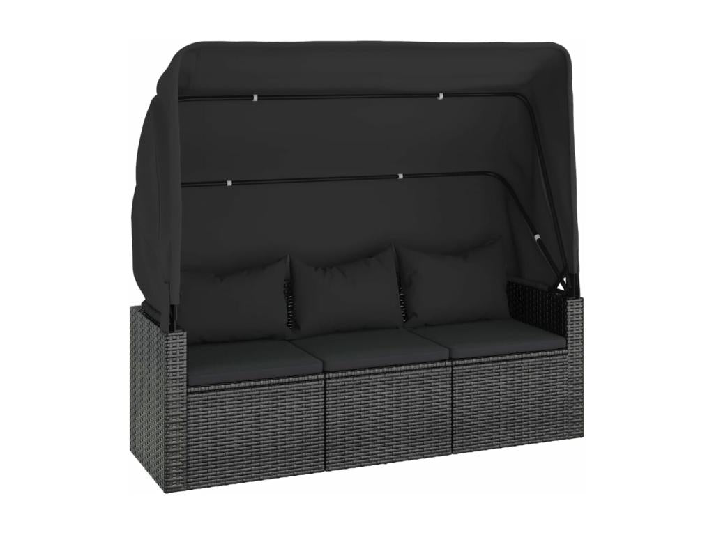 FUBU92977 4-Piece Garden Sofa Set with Cushions, Black Poly Rattan