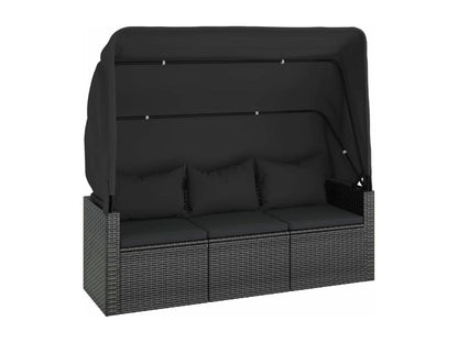 FUBU92977 4-Piece Garden Sofa Set with Cushions, Black Poly Rattan