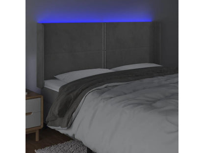 Light Grey LED Headboard 163x16x118/128 cm Velvet NVCG30315